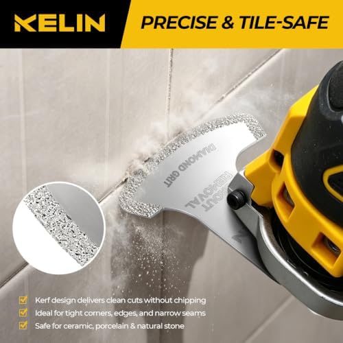 KELIN 5PCS Diamond Oscillating Multi Tool Blades for Grout Removal, Diamond Oscillating Tool Blade for Tile Mortar Concrete Masonry, Fits Milwaukee Ryobi Rockwell Fein - 5