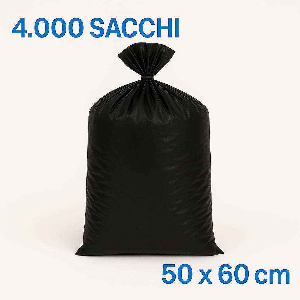 ETIK by Monosafe – Sacchi Neri Spazzatura 50x60 cm LDPE Rigenerato (400 Rotoli da 10 Sacchi – Totale 4000 Sacchetti)