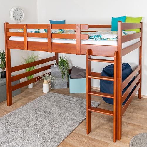 Hochbett 160 x 200 cm 'Easy Premium Line' K23/n, Buche Massivholz Kirschfarben lackiert, teilbar