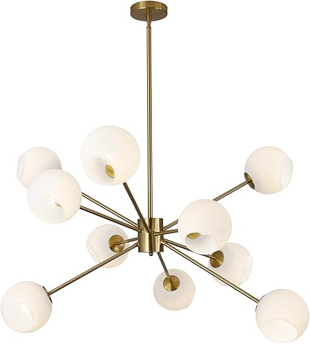 Miniatura 13 de BOKT 8 luces modernas de globo dorado Sputnik candelabro contemporáneo de bola de vidrio transparente lámpara de burbuja iluminación latón Sputnik