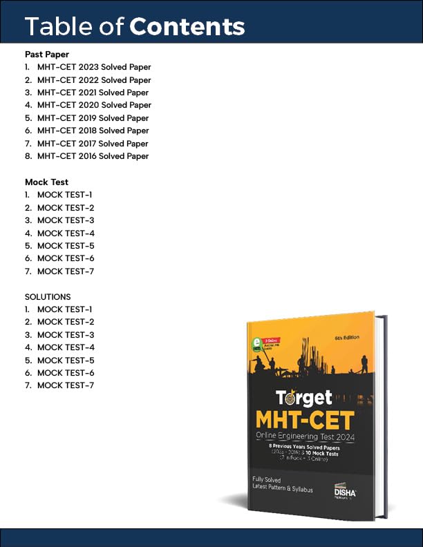 TARGET MHT-CET Online Engineering Test 2024 - 8 Previous Year Solved Papers (2023 - 2016) & 10 Mock Tests (7 in Book + 3 Online) 6th Edition | Maharashtra Common Entrance Test | PYQs Question Bank | Physics, Chemistry & Mathematics | 1