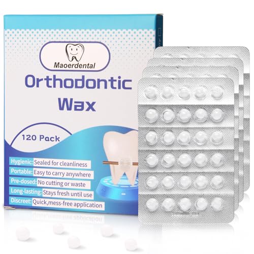 Maoerdental Orthodontic Wax 120 Pack Easy to Mold Braces Wax Dental Wax Long-Lasting Hold Portable and Easy to Tear Food Grade Relief Wax for Home Travel Office (Unscented)