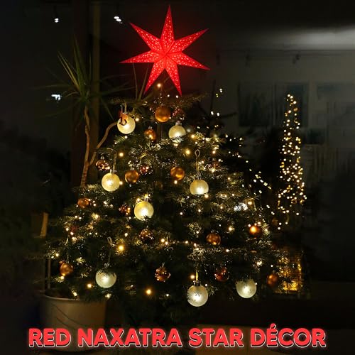 Image of GalaxyArts 24-Inch Red Paper Star Lantern - 3D 7-Point Hanging Decoration for Christmas, Diwali, Party, Wedding - Handcrafted Foldable Lamp for Indoor & Outdoor Use - Boho Star Light (Medium)