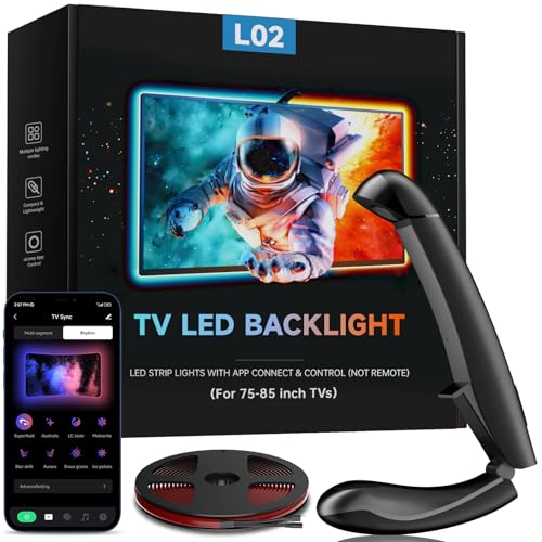 QTU TV Backlight Sync to Screen with Sensor, 18ft RGB LED Light Strip for 75-85” Monitor, Smart