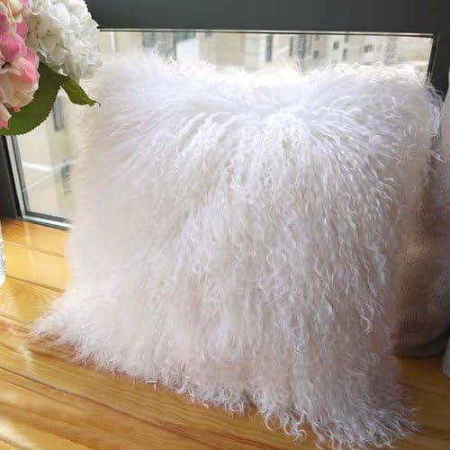 Rose Feather Real Mongolian Lamb Wool Cushion Cover White Curly Fur Pillowcase High-grade Decretive Pillowcase Multicolor (46x46cm(18x18inch), White)