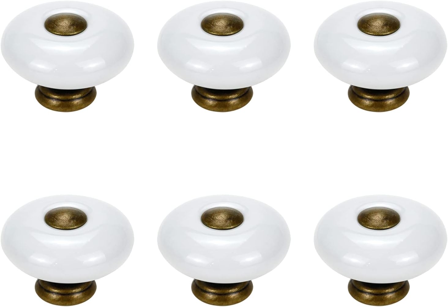 6Pcs White Ceramic Cabinet Knobs Round Retro Dresser Knobs Decorative Drawer Knobs for Cupboard, 1.3"x1.3"x0.91"