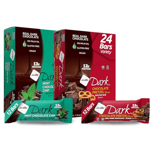 Image of NuGo Dark Variety - Chocolate Pretzel 12 Bars & Mint Chocolate Chip 12 Bars, 12-13g Protein, Vegan, Gluten Free, Non-GMO, Kosher Pareve, 24 Count