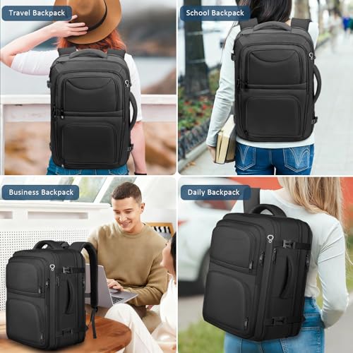 Image of Travel Backpack, Expandable Carry on Backpack for Men, TSA 17.3 inch Laptop Bag Flight Approved, Lightweight Business Luggage Bag, Travel Gifts for Men Women, Black