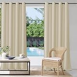 StangH Patio Waterproof Curtains Outdoor Extra Long Blackout Thermal Insulated Weighted Curtain Panels for Open-Airy Sliding Door/Deck/Lanai, W52 x L108, Natural Beige, 1 Panel
