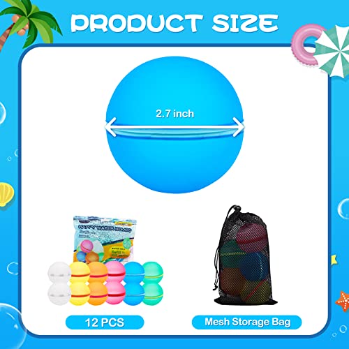 Wasserbomben Wiederverwendbar, Reusable Wasserballons mit Netzbeutel, Selbstdichtende Silikon Wasserbombe, Sommerspaß-Wasserspielzeug Pool Spielzeug für Party, Wasserpark, Familienspiel(12 Stück)