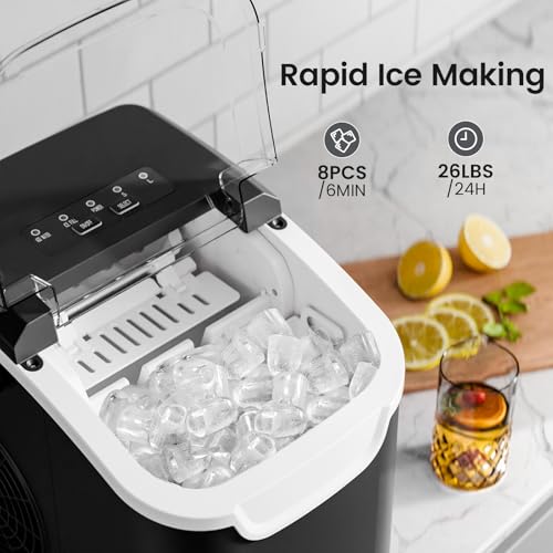 Image of Kismile Ice Makers Countertop with Handle,8 Cubes in 6 Mins,Portable Ice Machine with Self-Cleaning for Home(Black)
