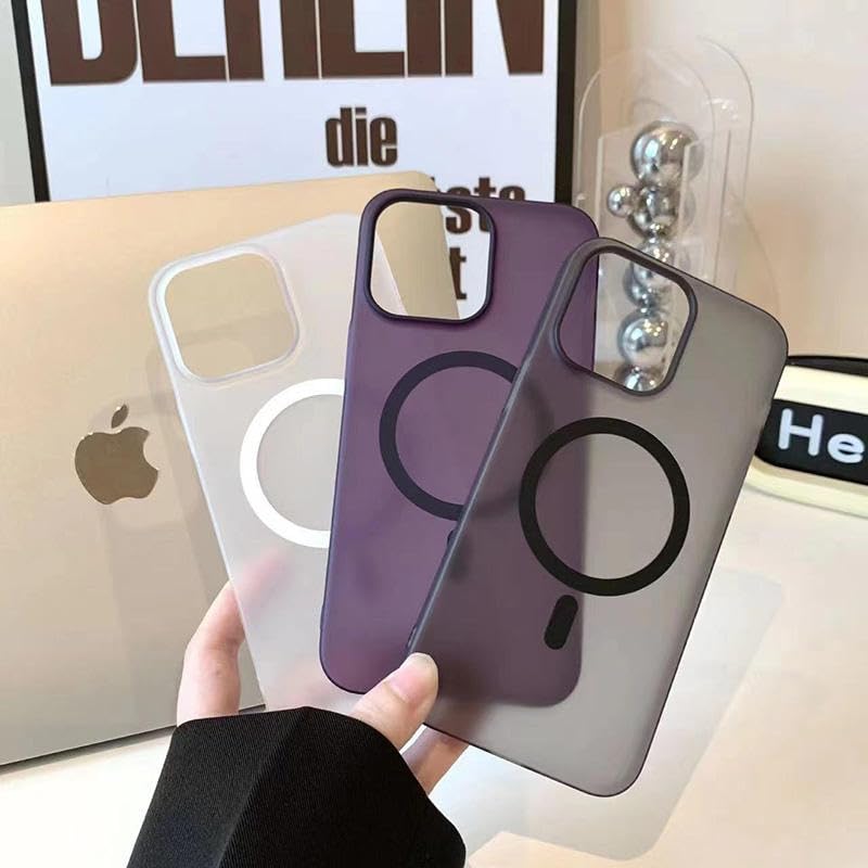 Image of DIZORO Matte Case for iPhone 15 Compatible with MagSafe, Camera Lens Full Protection, Shockproof Translucent Frosted TPU Soft Phone Cover, Anti-Fingerprint (Pink)