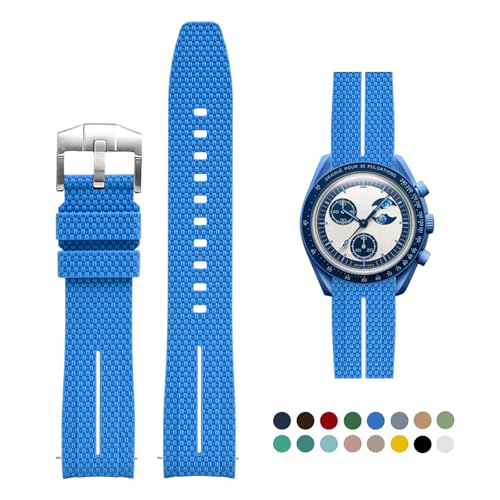 OLLREAR Correas de Reloj Silicona 20mm para Omega x Swatch Moonswatch Watch, Cierre Rápido Impermeables Correa de Repuesto Goma Suave con Hebilla de Acero Inoxidable, Azul Oscuro&Blanco