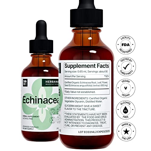 Echinacea 2 Fl Oz Liquid Extract - Organic Root, Leaf, Flower, Seed - Natural Herbal Supplement - Body, Immune System Support Tincture - High Potency Drops - 45-Day Supply #TOP1