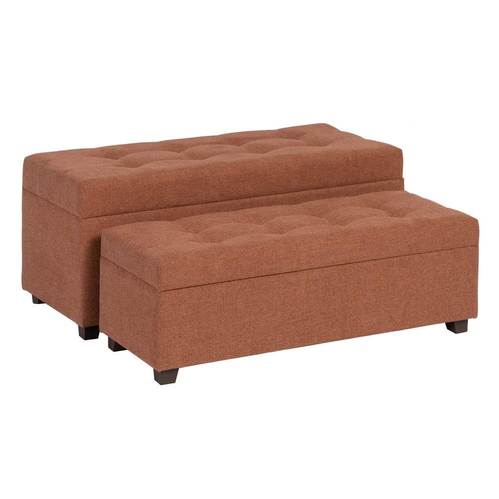 Tabouret coffre en tissu et bois tuile avec espace de rangement discret