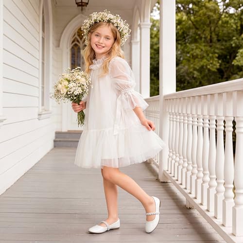 Dream Pairs Flache Ballerina-Schuhe für kleine Mädchen, Kleinkinder, große Kinder, Serena-100 Mary Jane, Weiß/Pat, 21.0 cm