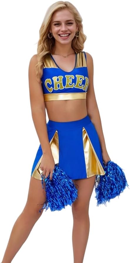 Khanda Womens Cheerleader Outfit Uniform Fancy Mini Skirt Set Cosplay Costume Halloween Sexy Cheerleader Costumes for Women