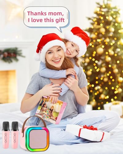 Image of Kids Karaoke Speaker with Wireless Microphone | Portable Bluetooth Singing Machine with LED Lights | Mini Rechargeable Karaoke System for Boys & Girls (1 Mic, Beige)