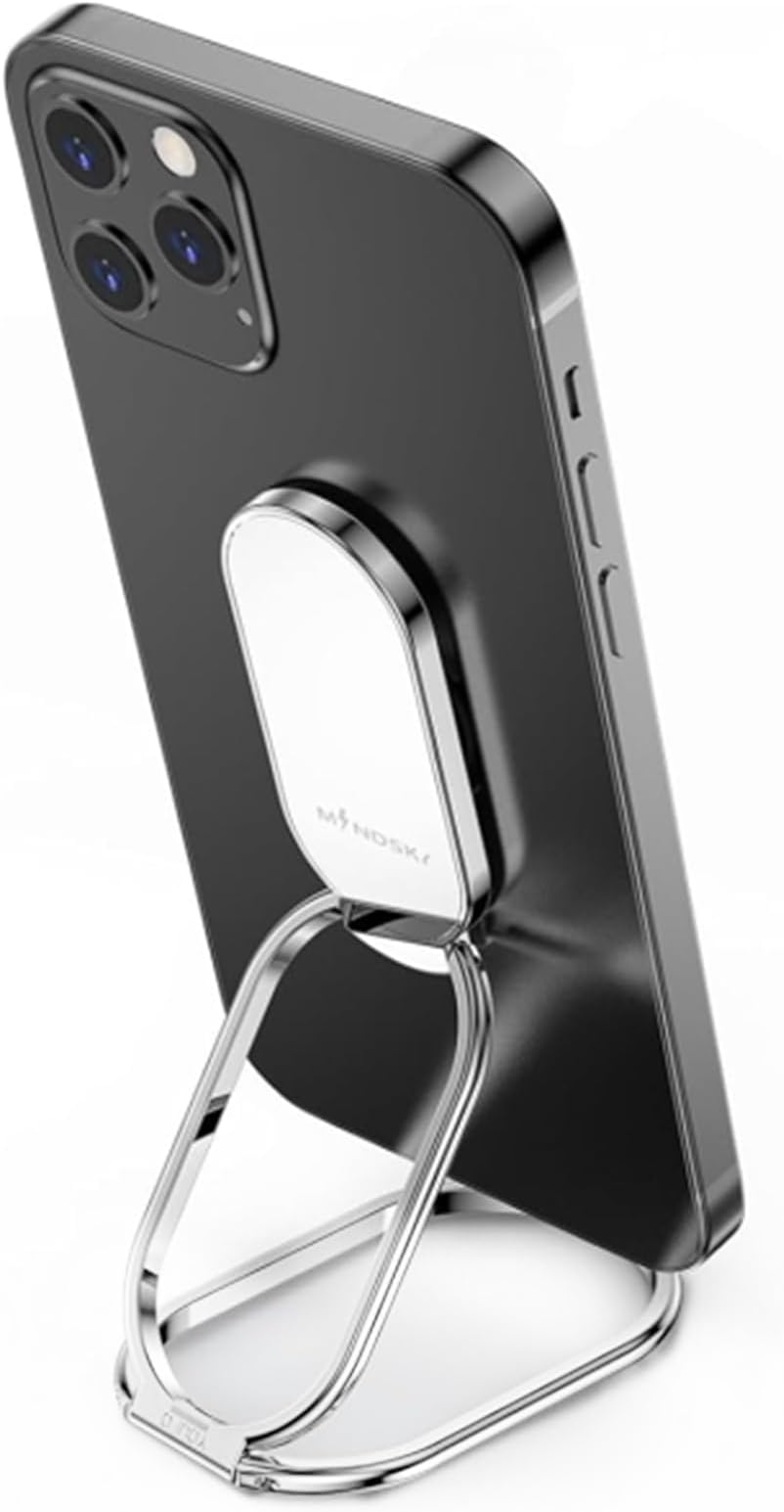 Phone Ring Holder Finger Kickstand 360°Rotation Cellphone Back Grip Foldable Cell Phone Stand for Desk Compatible with iPhone iPad Smartphones Tablets (Silver)