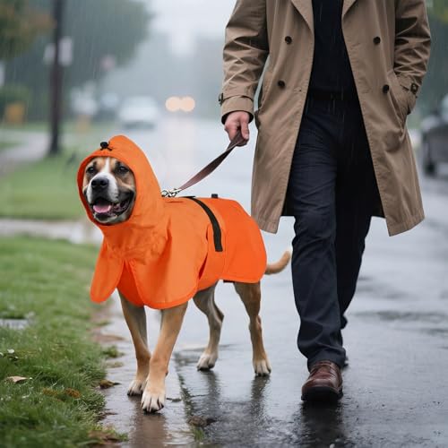 Image of BRKURLEG Dog Raincoat, Waterproof Rain Jacket with Hood, Orange, XXL