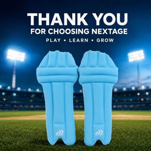 Image of NEXTAGE Small Junior Cricket Batting Pads for Kids | Fits 10-11 Inch Knee-to-Instep | 16.5 Inch Lightweight Soft-Foam Practice Leg Guards | 3 Adjustable Straps | Pair (Blue)