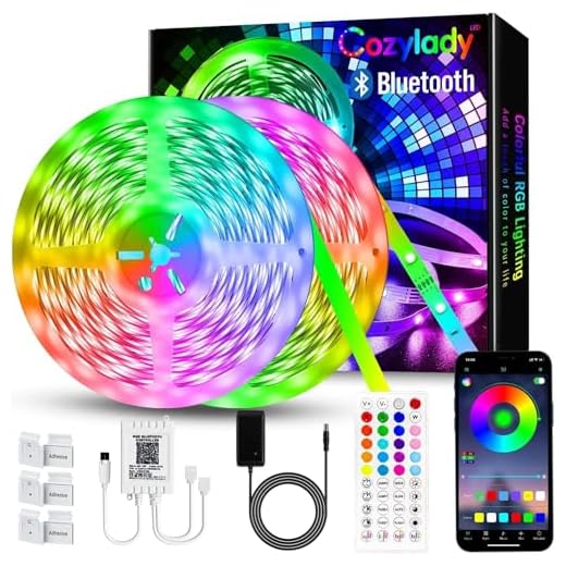 Cozylady Bluetooth LED-remsa, smart app kontrollerbar musik LED-ljuskedja färgförändring LED-remsor, 5050 RGB LED-list med strömförsörjning och fjärrkontroll (15 m)