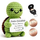 Giftota Pocket Hug Schildkröte - Handgehäkelte Schildkröte Puppe mit Glücksmünze & Lederetui - Glücksbringer & Mutmacher - Geschenkidee zum Geburtstag - Gute Besserung - Geschenk für Männer, Frauen