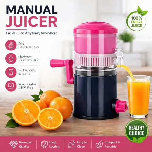 Image of Heavy Duty Manual Lemon Squeezer | Hand Press Citrus Juicer with Deep Bowl Design | Non-Slip Grip | Seed-Free Juice Extractor for Lemon, Lime & Orange | Kitchen Tool (Pink)