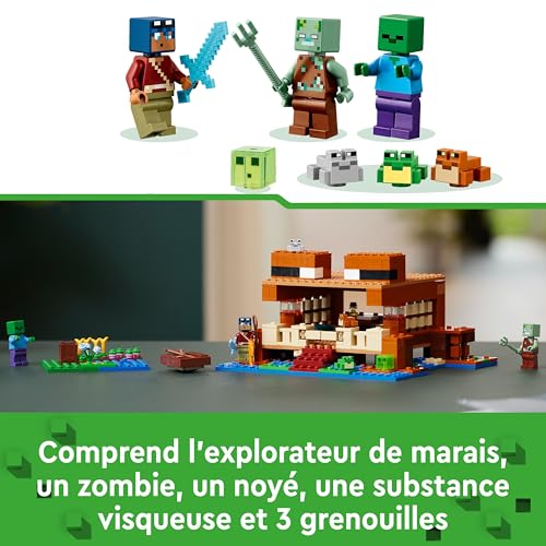 LEGO Minecraft La Maison de la Grenouille - Set de Construction avec Bateau, Figurines d'animaux & Mobs - Accessoires Dont Table de Fabrication & Four - Cadeau pour Gamer, Garçon ou Fille 8 Ans 21256