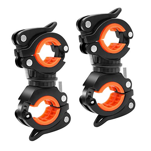 2 Stücke Fahrrad Halterung Universal Fahrradhalterung 360°Drehbarer Universal Fahrrad Taschenlampe Halter Lenkerhalterung Einstellbar Licht Klemmen für Taschenlampe Schienenfahrradlicht Halter(Orange)