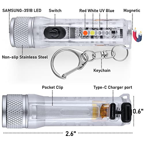 Mini Led Flashlight With Usb Rechargeable Keychain Pocket Clip Flashlights High Lumen Bright Edc Small Tactical Handheld Flash Light With Magnetic Waterproof Pen Torch For Camping Travel Hiking White #TOP1