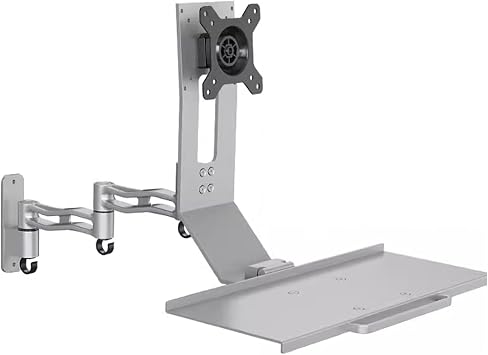 Eujgoov Ergonomic Adjustable Aluminum Alloy Computer Screen Mount with Keyboard Tray for Cleaner and Organized Workspace, Articulating Arm