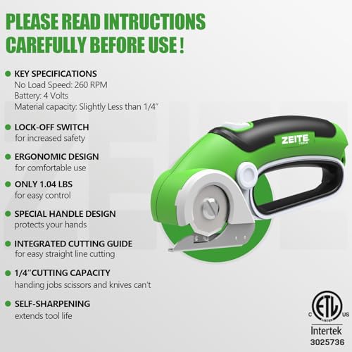 Image of ZEITE 4V Cardboard Box Cutter,Cordless Electric Scissors,Max Cutting 1 /4 inch,Ideal for Cardboard,Thin Carpet & Plastic Recycling,Easy to Hold and Safe,Green