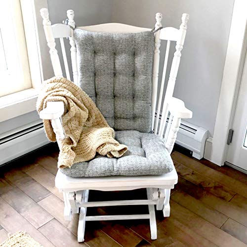 Barnett Home Decor Brisbane Silver Grey Rocking Chair Cushions - Extra-Large - Latex Foam Filled Rocker Seat Pad 19 x 19 and Back Rest Cushion 23 x 18 - Reversible - Made in USA (XL-Pewter Gray)