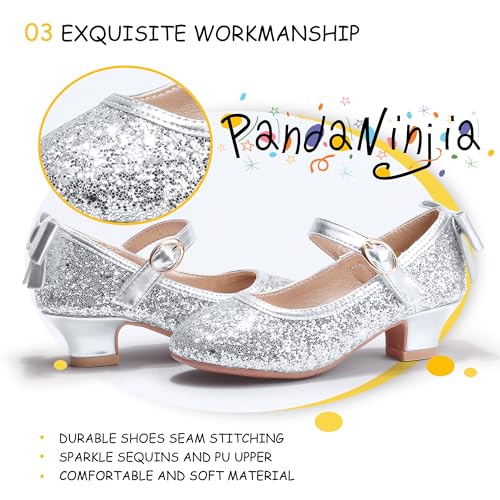Image of PANDNAINJIA Girls Dress Shoes Toddler Heels Mary Jane Pumps | Little Big Kids Low Heel Flower Girl Bow Wedding Party Church Communion Princess Shoes