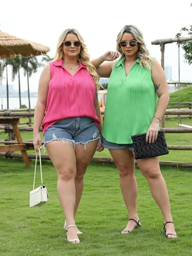 DOLNINE Womens-Plus-Size-Summer-Tank-Tops Dressy V Neck Collared Polo Shirts Casual Sleeveless Tunics Trendy Textured Blouses4