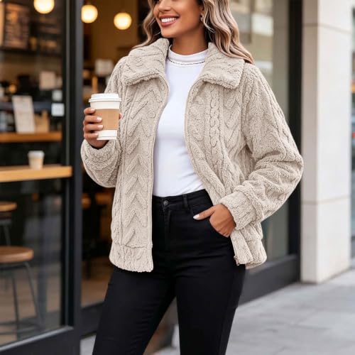 Cethrio Checkered Sherpa Jacket Sherpa Jacket Women Collared Full Zip Fleece Jackets Winter Fuzzy Outwear Fall Outfits 2026 Chaquetas De Mujer Elegantes Plus Size Capsule Wardrobe - image 5