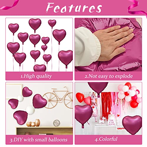 Image of Biapian Foil Heart Balloons, 10PCS Pink Heart Shape Balloons Valentines Balloons 18inch Rose Red Foil Balloons for Helium Birthday Decorations for Girls Women for Valentines Day, Wedding, Anniversary