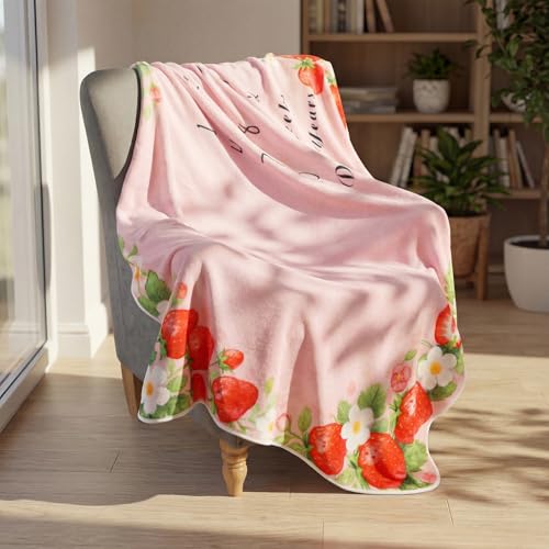 Image of Chumia Baby Monthly Milestone Blanket for Girl 59 inch x 39 inch Pink Strawberry Photo Prop Blankets Baby Age Milestone Blanket with 2 Felt Floral Wreath Frame