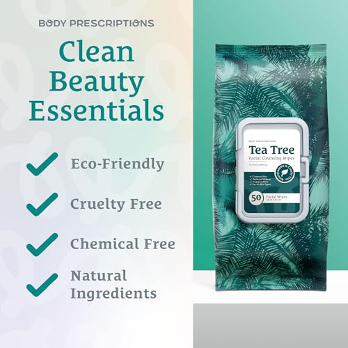Image of Body Prescription Makeup Cleansing Wipes - Gentle and Effective Face Wipes, 50 Count (Pack of 2), Tea-Tree