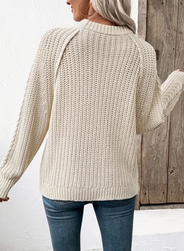 EVALESS Womens Sweaters Casual Crewneck Long Sleeve Cable Knit Chunky Lightweight Oversized Sweater Pullover Outfits4