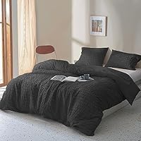 DXHOME Seersucker White Bed Linen, 220 x 240 cm, 3-Piece Solid Colours