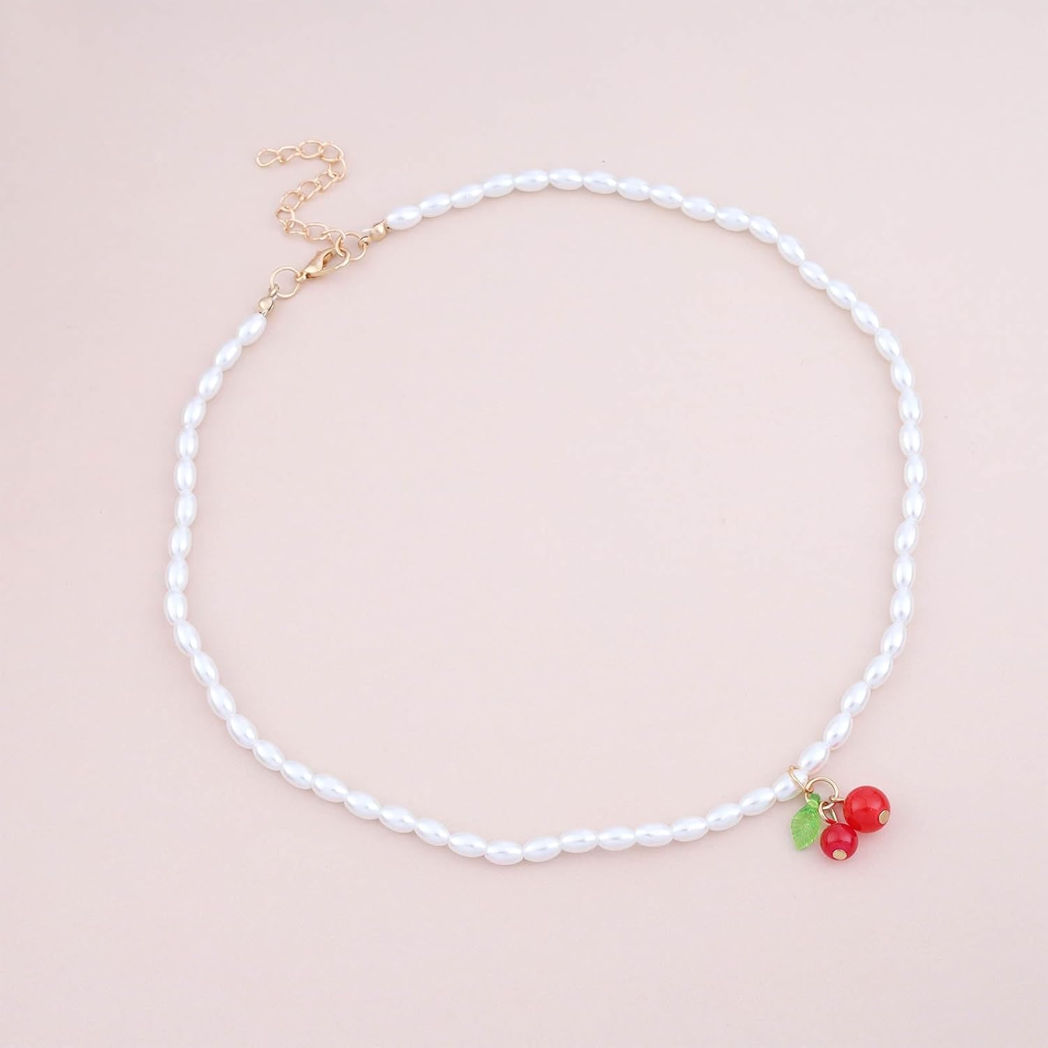 Vintage Red Cherry Pendent Necklace Gold Pearl Choker Necklace Cherry Pearl Necklace Acrylic Cherry Necklace Weddings Pearl Necklace Jewelry for Women - Image 3