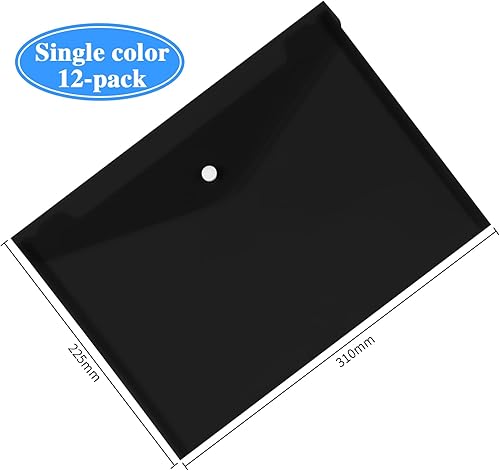 Miniatura 2 de Paquete de 12 sobres de plástico con cierre a presión, sobres de polietileno tamaño A4, sobres de archivo, soporte transparente para documentos,