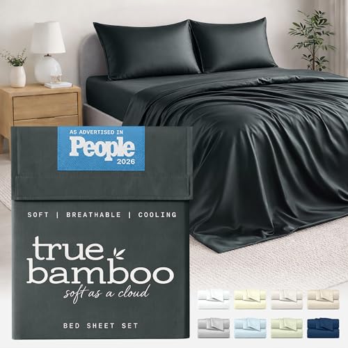 Image of TRUE BAMBOO Sheets Set King Size - Silky Soft & Cooling - Dark Gray