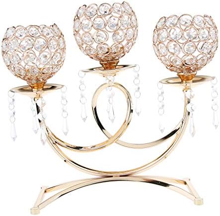 Jili Online 36cm Tall Crystal Floor Candelabra for Wedding Flower Candlelight Dinner Table Decorative Centerpiece Dining Room Table Decoration/Holiday Decoration - Gold, as described