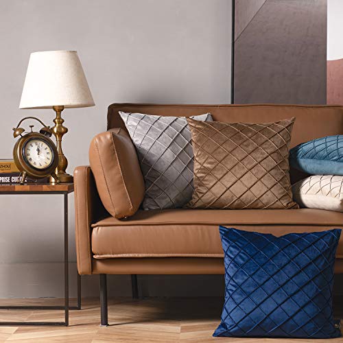 Phantoscope Pack Of 2 Velvet Decorative Pleated Throw Pillow Covers Soft Solid Square Cushion Case For Couch Coffee, 18 X 18 Inches 45 X 45 Cm #TOP5