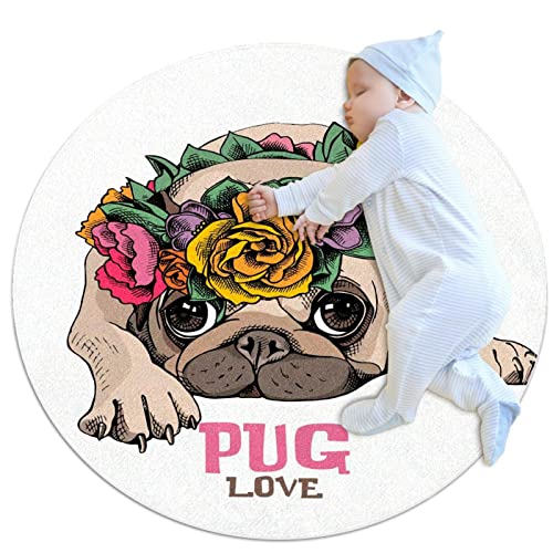 Tapis rond Carlin imprimé fleurs haute qualité mousse 100cm - 2