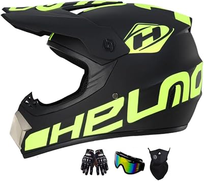 Dirt Bike Motocross Helmet Set, Adults Youth Downhill Off Road Helmet for ATV Motorbike Sports Bicycle, Motorcycle Four Wheeler Full Face Helmets + Goggles Gloves Mask, DOT Certified