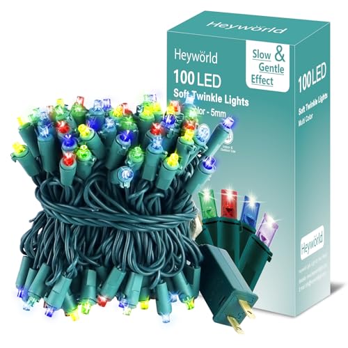 Heyworld 100 luces LED de Navidad de parpadeo lento, 5 mm de ancho, brillo suave, certificado UL, cadena de luces de 27 pies, conecta hasta 25 juegos, impermeable para decoración navideña en